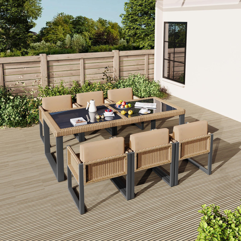 Wicker 6 - Person Garden Lounge Set with Cushions