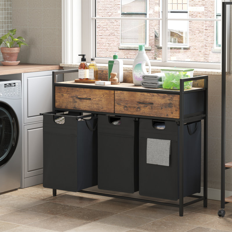 Laundry Hamper baskets 3 Section with 2 Drawers