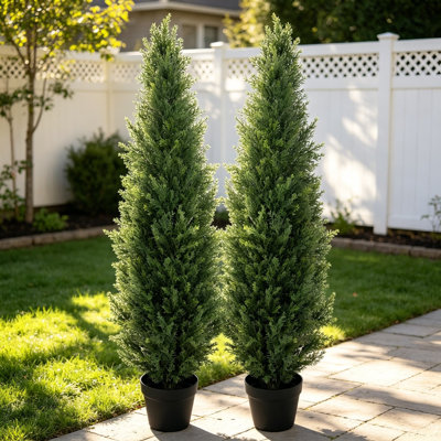2-Pack 4Ft UV Resistant Artificial Topiary Trees Outdoor, 48In Faux Cedar Tree With Full Realistic Leaves, Fake Cypress Tree For Front Door Porch Patio Deck Balcony Yard Decor