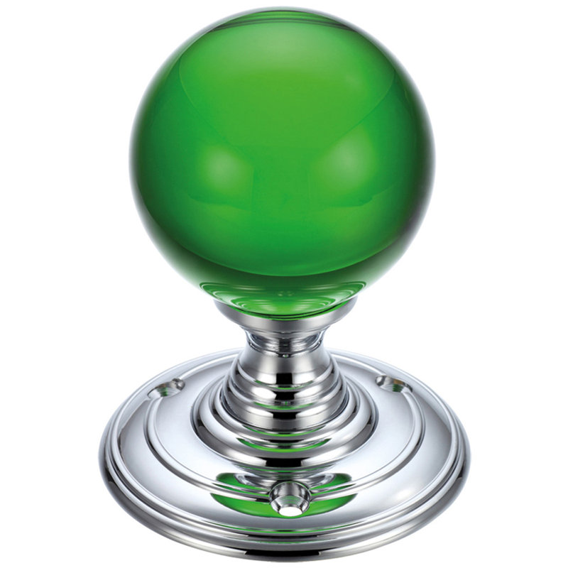 Door Knob, Polished Chrome/Green