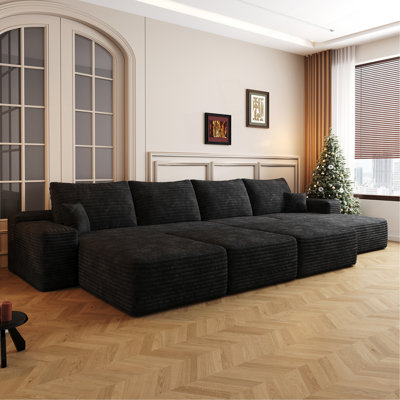 135"Large Size Modular Cloud Sofa 6 Seats Down Sofa Bed Apartment Living Room Sofa ,No Assembly Required,Black(Plush Corduroy Fabric)