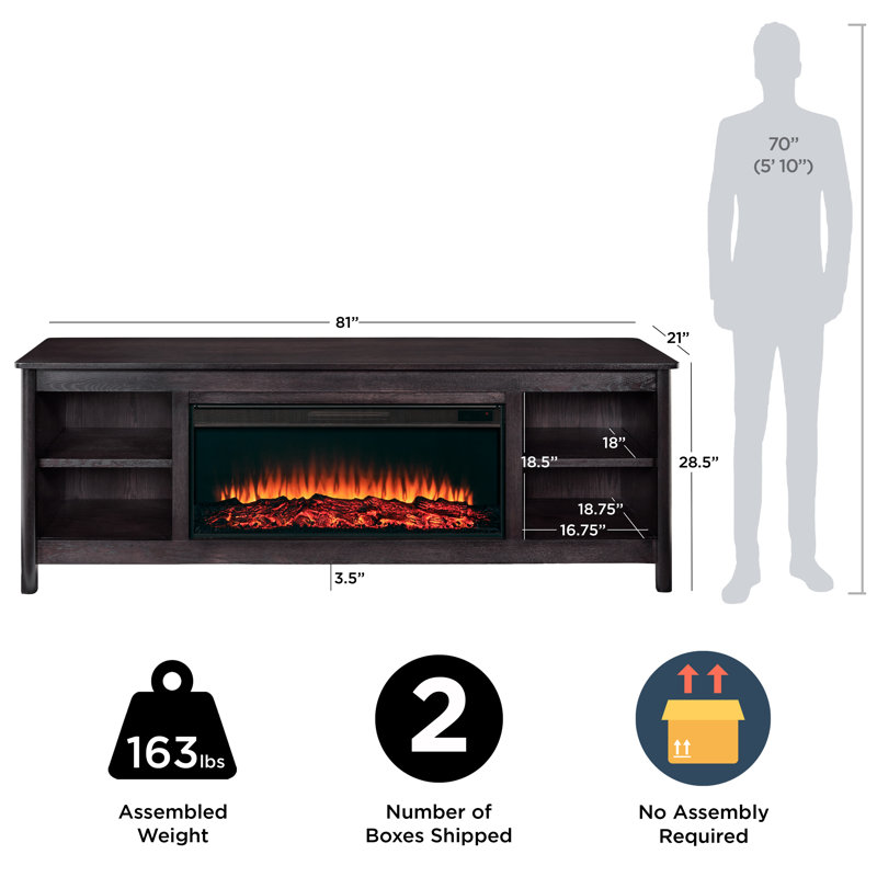 Kells 81" Electric Fireplace TV Stand, Dark Oak