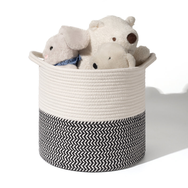 Fabric Laundry Basket with Handles, White/Black, Small (13" H x 14" W x 14" D)