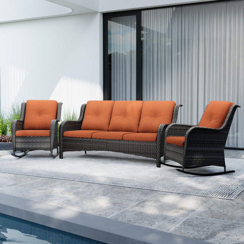 Syanne Wicker 5 - Person Patio Conversation Set with Cushions, Orange