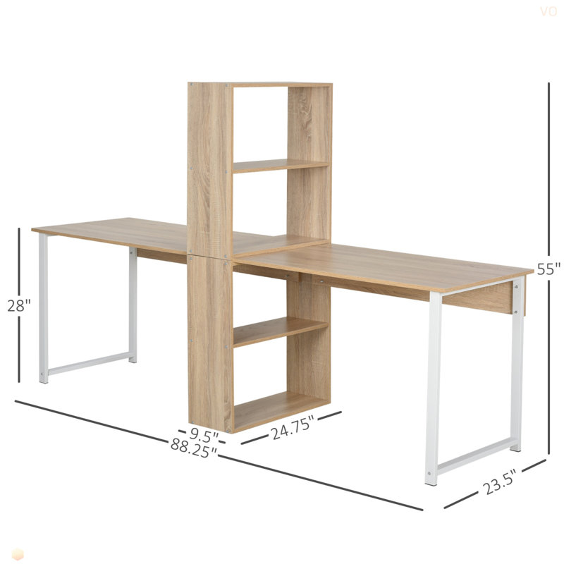 88" Extra Long 2-Person Computer Desk With Storage Shelves Combo, Double Workstation Storage Study Writing Table For Home Office, Bookshelf
