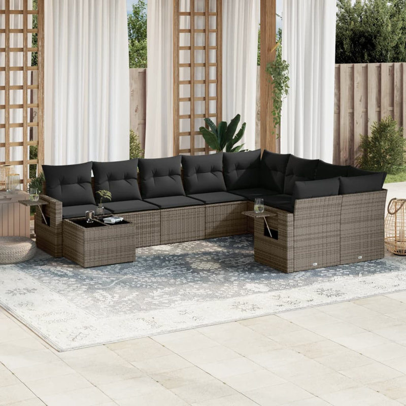 Ensemble de canapé de jardin en rotin PE gris 10 pièces Vidaxl