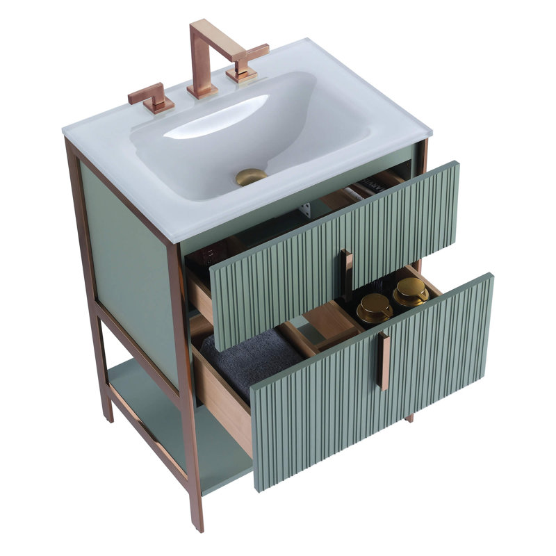 Mirutil Single Bathroom Vanity with Top, Rose Gold, Mint Green