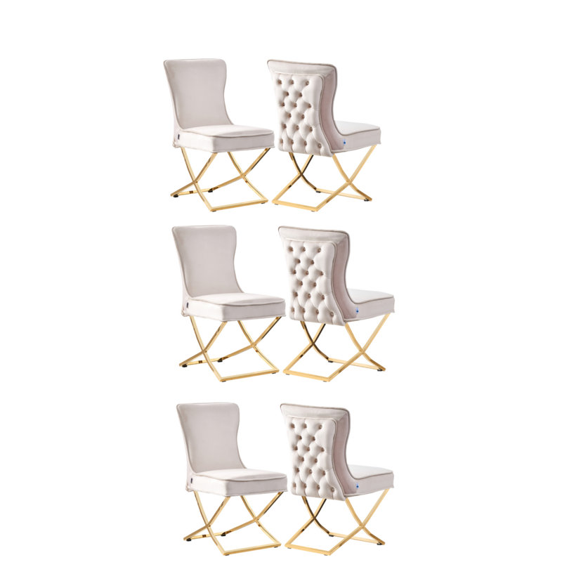 Zaanstad Modern Velvet Dining Chairs - Ergonomic Velvet Upholstered Back with Golden Stainless Steel Frame - Side Chair for Kitchen Living Room Dining Room Set of 6
