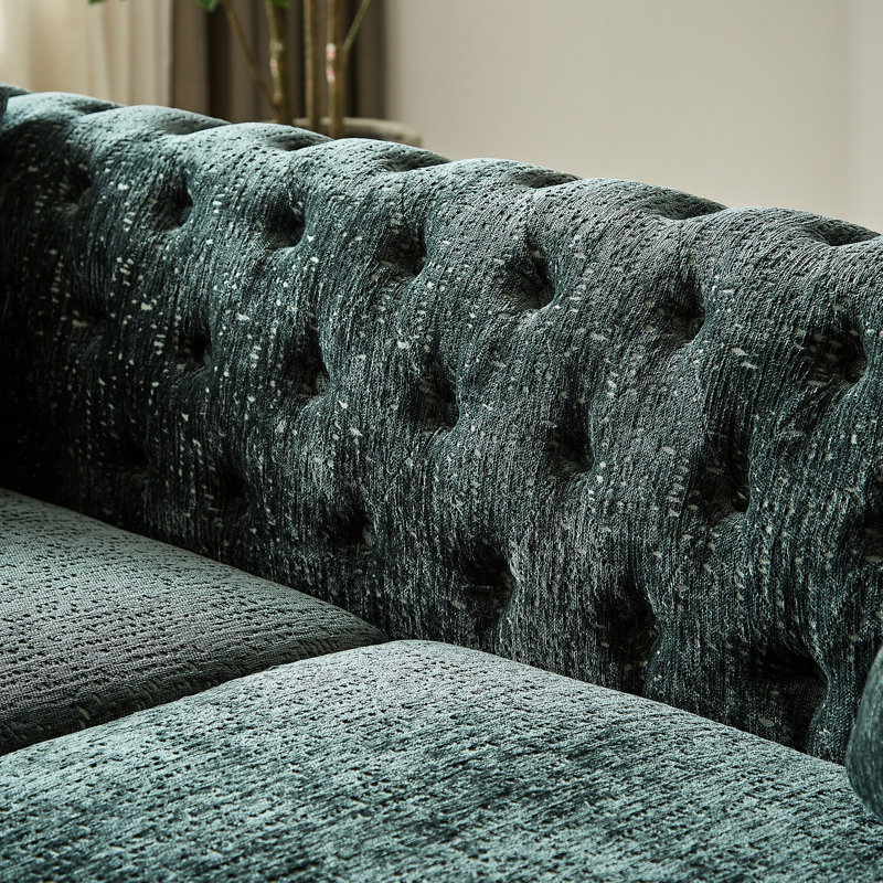 Détente de salon en chenille moderne, 60 pouces avec boucle à tirer, boutons et accoudoir orné de clous en cuivre, pieds de canapé rembourrés en métal pour la chambre, capitonnage à 2 sièges et garniture,