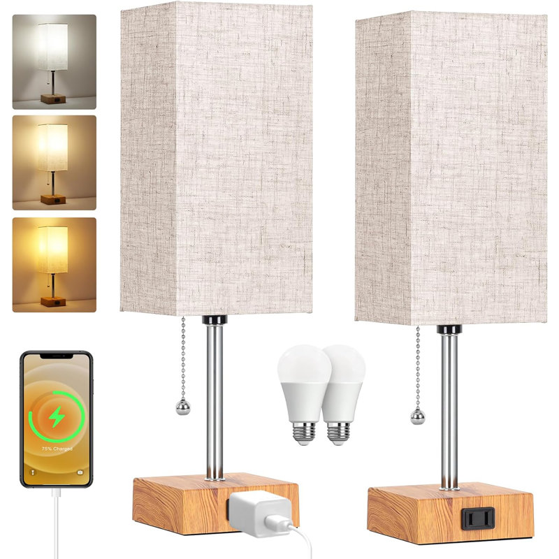 Ensemble de 2 lampes de table pour la chambre à coucher, à intensité variable 3 couleurs 15 po, avec chaînette et prises de courant, 2 ampoules incluses