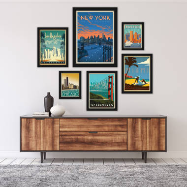 Americanflat Retro World Travel Posters - 12 Piece Framed Gallery Wall Set  With Mat : Target