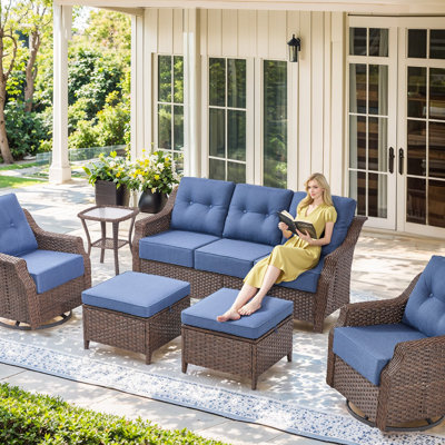 6 Piece Brown Wicker Patio Furniture with Cushions by Lark Manor