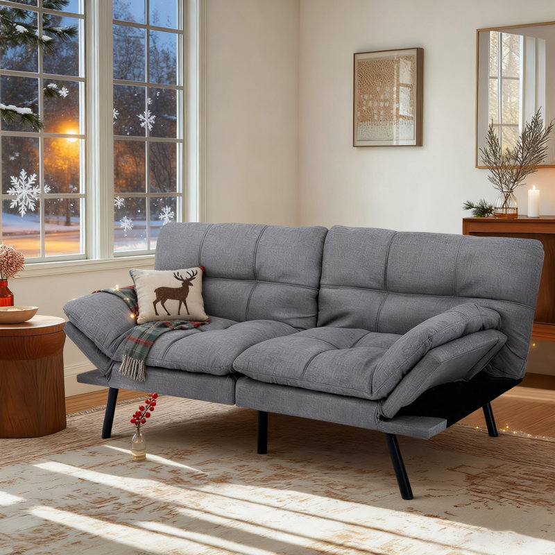 71" Convertible Futon Couch Sofa Bed, Sliver Gray