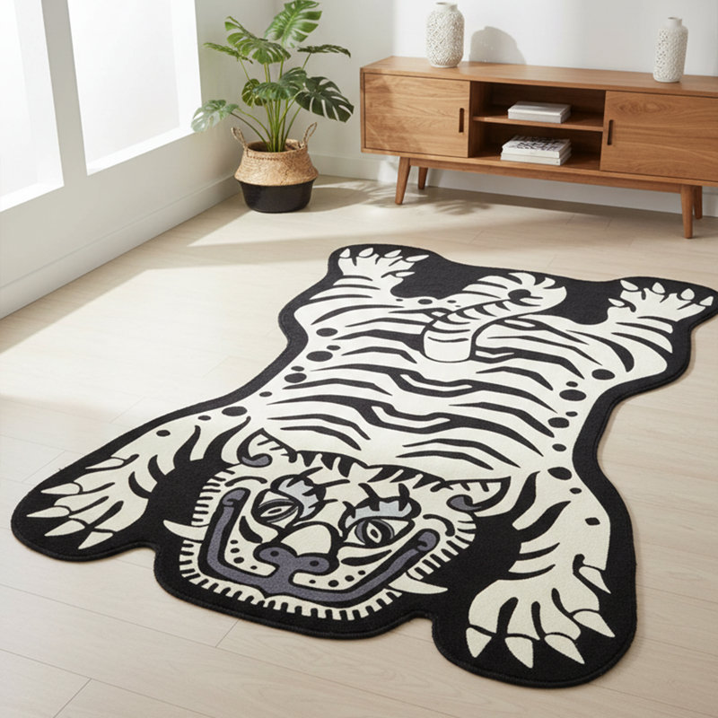 Tapis graphique en peau de tigre 5 pi x 8 pi, Blanc