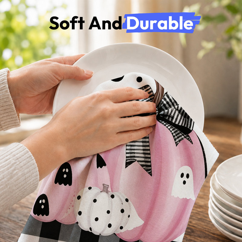 Dish Cloth Kitchen Towel, Pink Boo Pumpkin Pattern