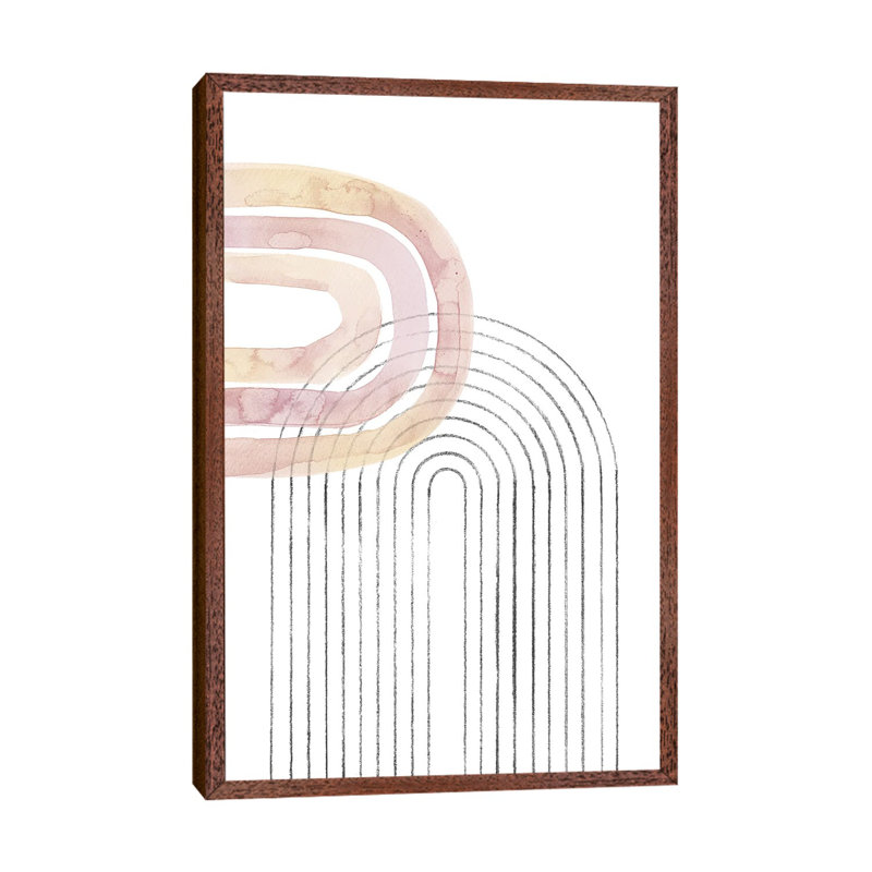 Dusty Pink Rainbow And Arch by Whales Way - Painting on Canvas, 66.04cm H x 45.72cm W x 3.81cm D, Classic Brown Wood Framed