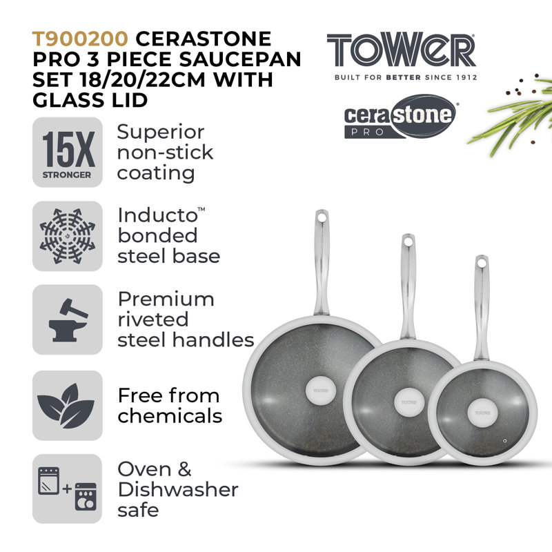 Tower T900200 Cerastone Pro Forged Aluminium Saucepan Set with Non-Stick Coating, Graphite