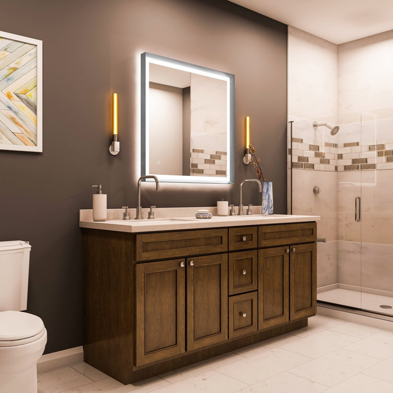 Miroir de salle de bain à DEL avec éclairage de température et anti-buée, Argent