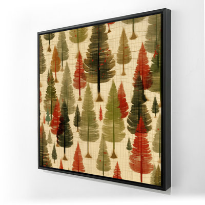 Toile encadrée rouge avec motif de sapins | Décoration intérieure