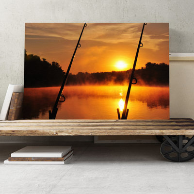 Dawn Fishing Rods Forest and Lake Photographic - Wrapped Canvas