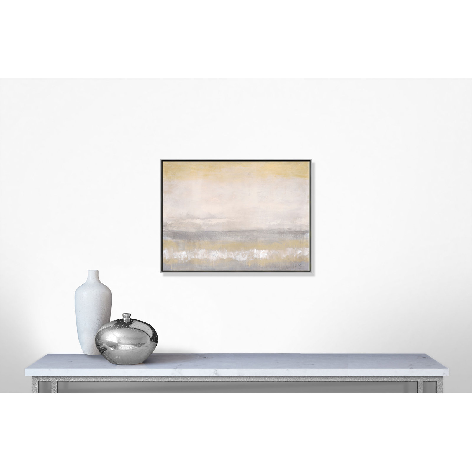 Willadeene "Morning Calm 2" Painting, 30" H x 40" W x 2" D, Silver Framed