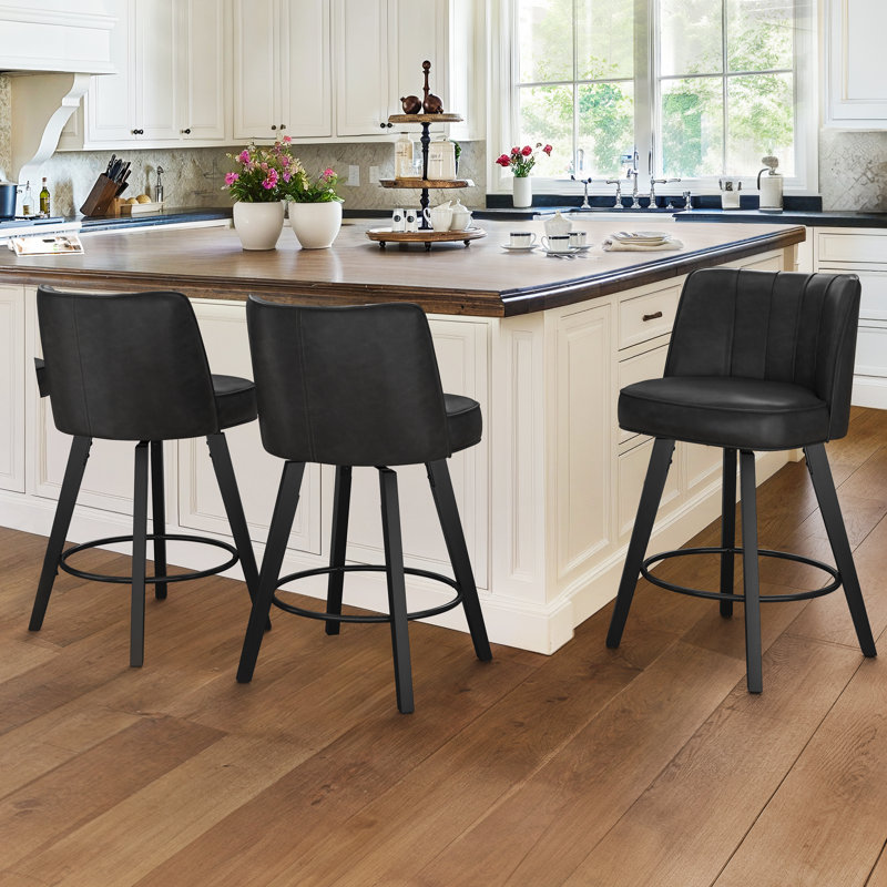 Tabouret de comptoir pivotant 26 po Paul, 3, Siège noir / cadre noir