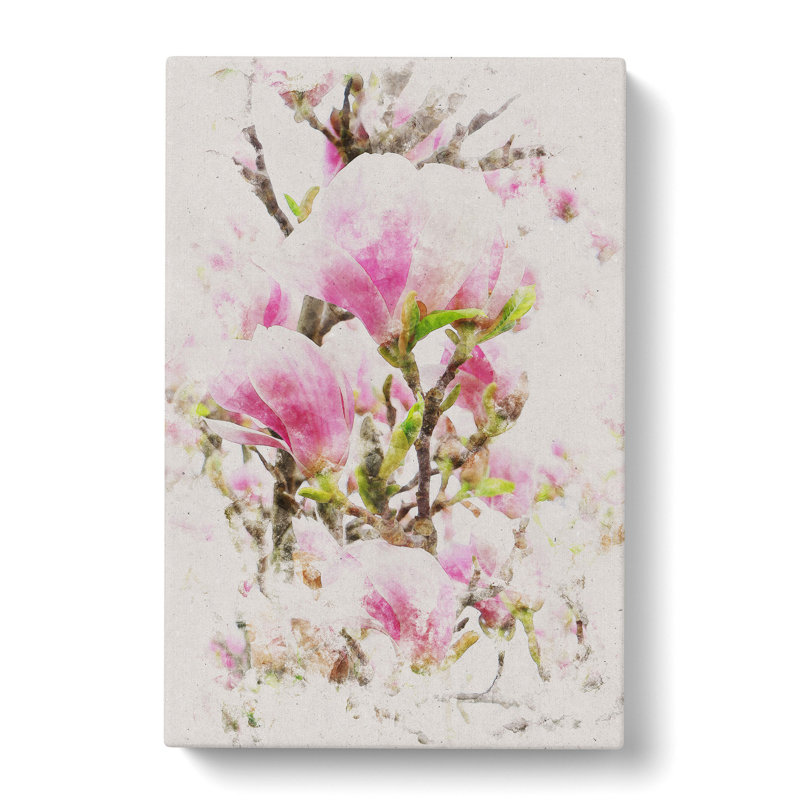 Pink Magnolia Blossom Flowers - Wrapped Canvas, 50cm H x 35cm W x 3cm D