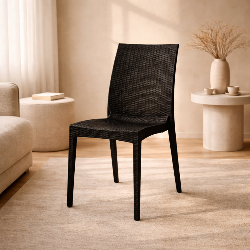 Chaise de patio en osier empilable Mace, Noir, Single
