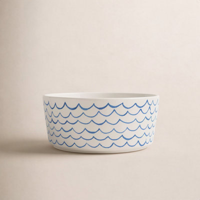 Sketched Wave Ceramic Dog Bowl