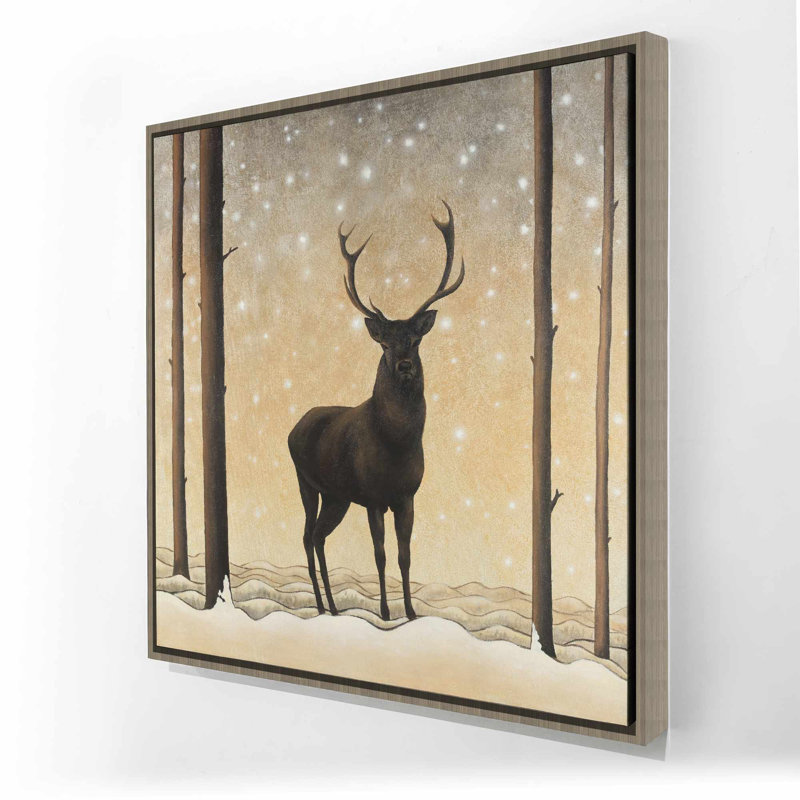 Chevreuil en toile d'hiver - Décoration rustique encadrée brun