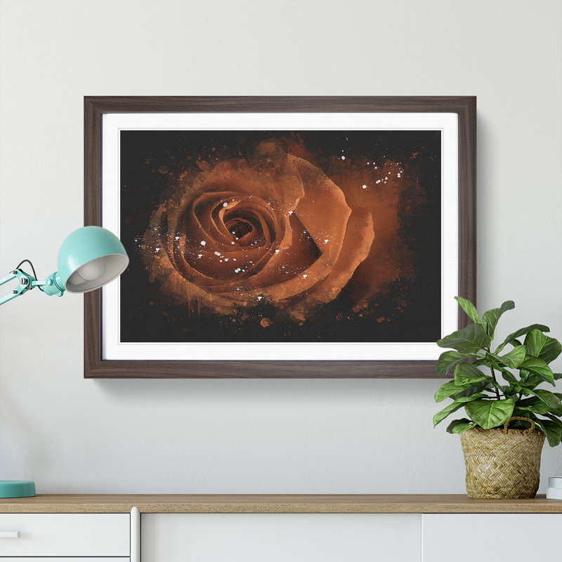 Orange Rose - Picture Frame Graphic Art Print, Walnut Framed, 33cm H x 45cm W x 2cm D