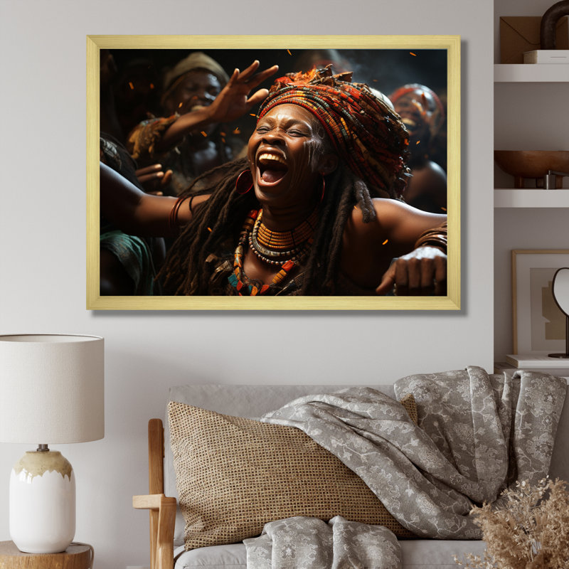 Célébration de la culture africaine I sur toile, H 24 po x l 32 po x P 1 po, Encadrement doré