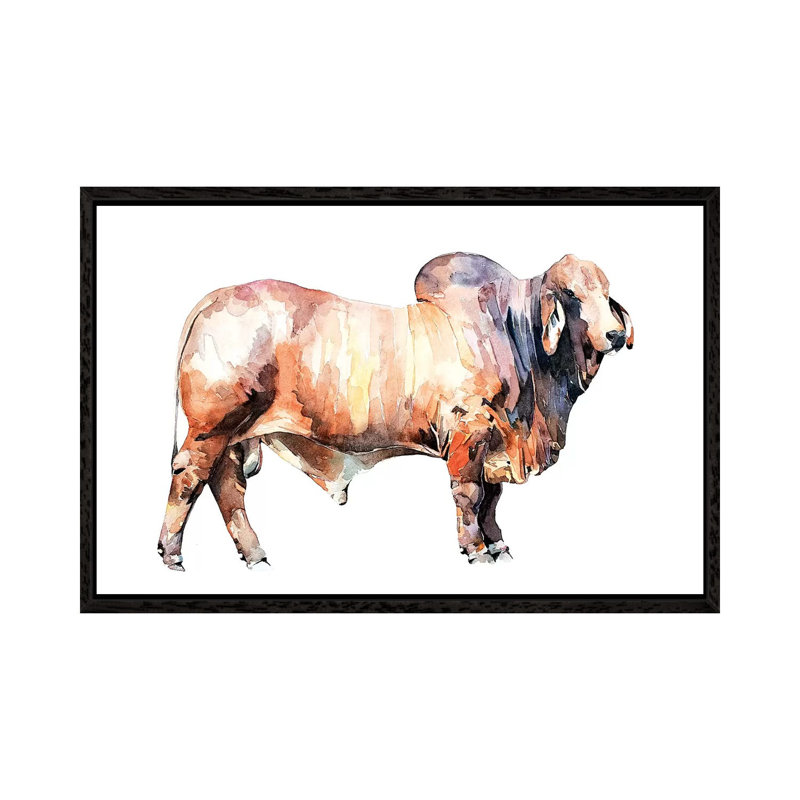 Texan Brahman Bull 1 Piece Painting on Canvas, 45.72cm H x 66.04cm W x 3.81cm D, Black Framed