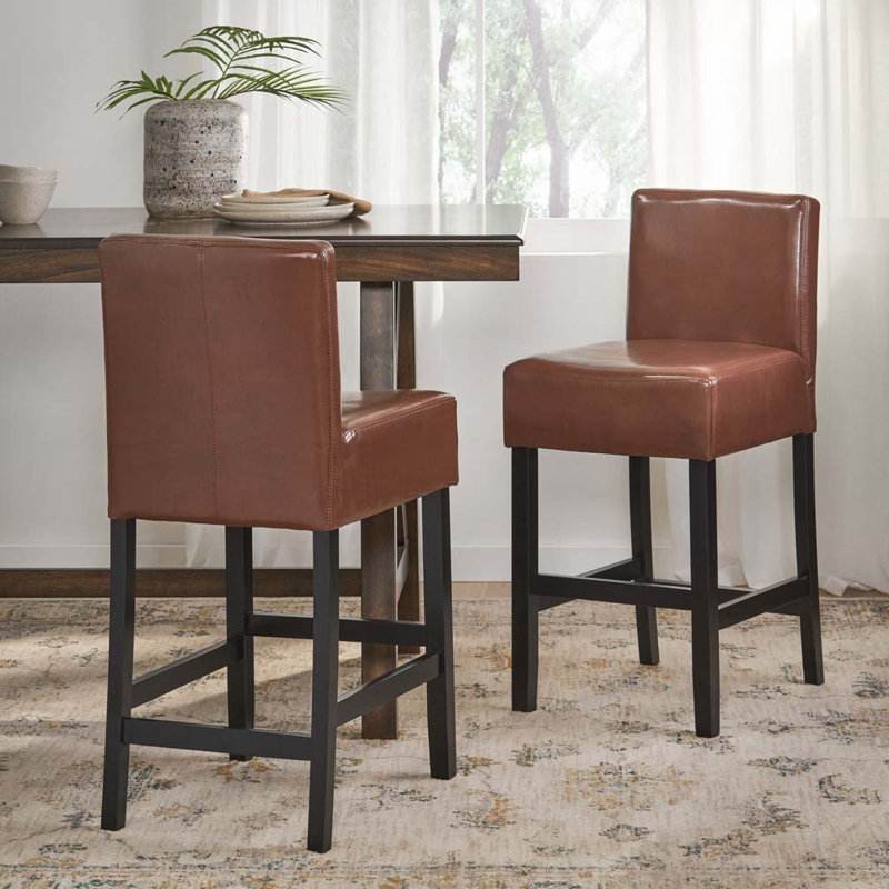 Tabourets de bar rembourrés en cuir avec base en bois