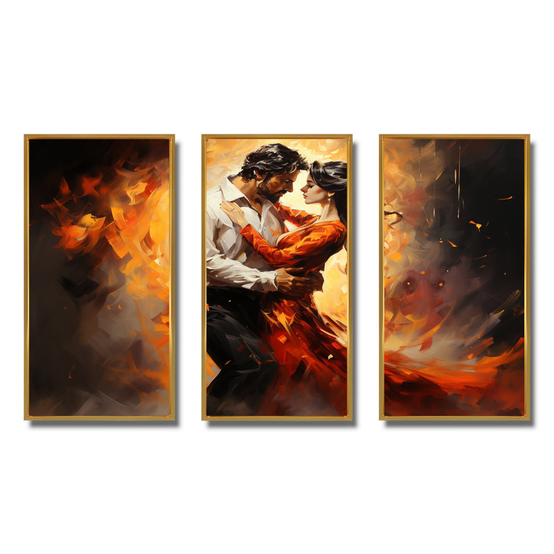 «Red Salsa Fiesta Passion - Dance», art mural, Cadre flottant doré, H 40 po x l 60 po