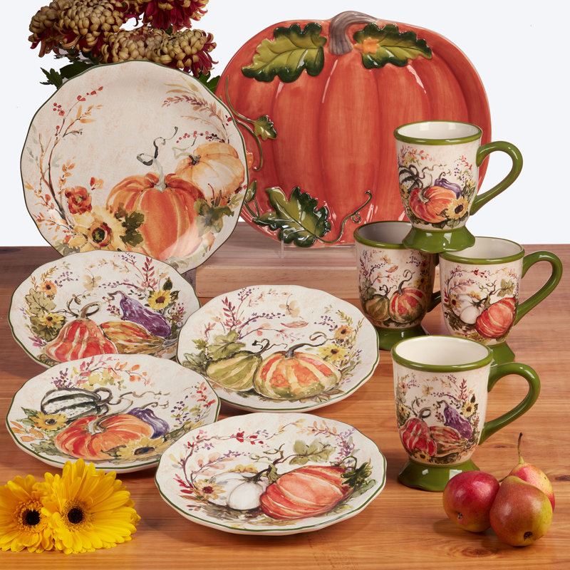 Harvest Morning Multicolor Ceramic Rectangular Serving Platter