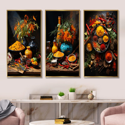 Indian Art Spices Of India I - Indian Art Canvas Art Print Set Of 3