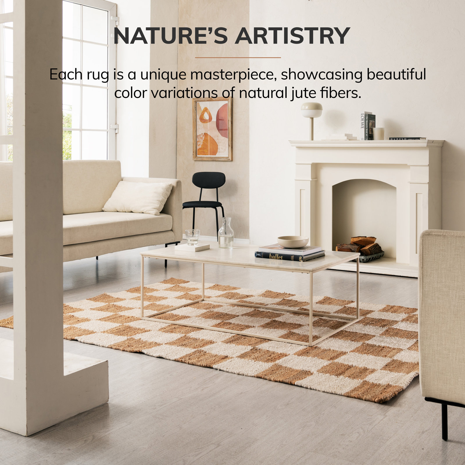Madalene Checkerboard Natural and Ivory Rug, Runner 2'6" x 8'