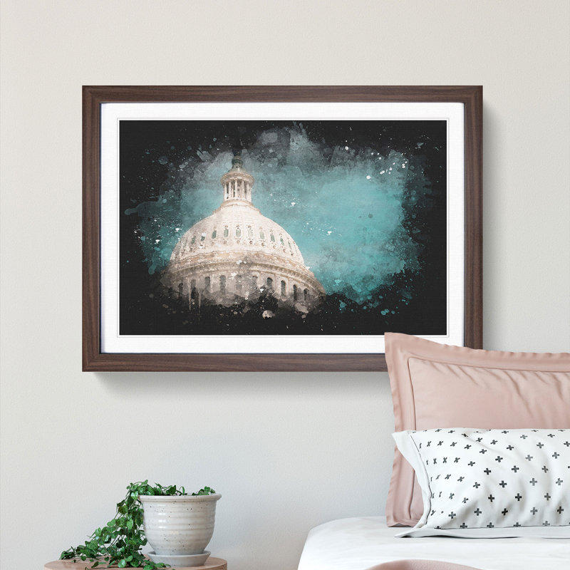 Capitol Hill White House - Single Picture Frame Print on MDF, 24cm H x 33cm W x 2cm D, Walnut Framed