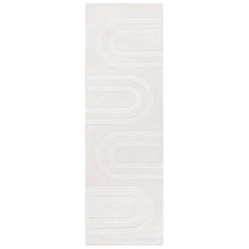 Mebsuta 501 Hand Tufted Wool/Cotton Geometric Shapes Indoor Use Only Rug in Ivory, Runner 2'3" x 8'