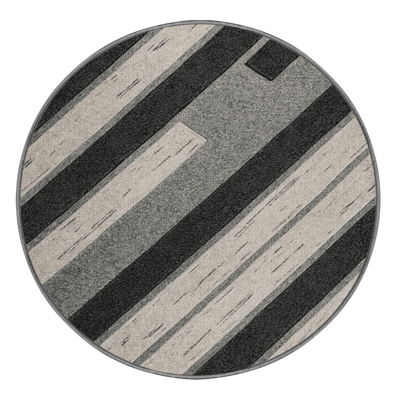  Tapis lavable rayé gris clair, Rond 3 pi