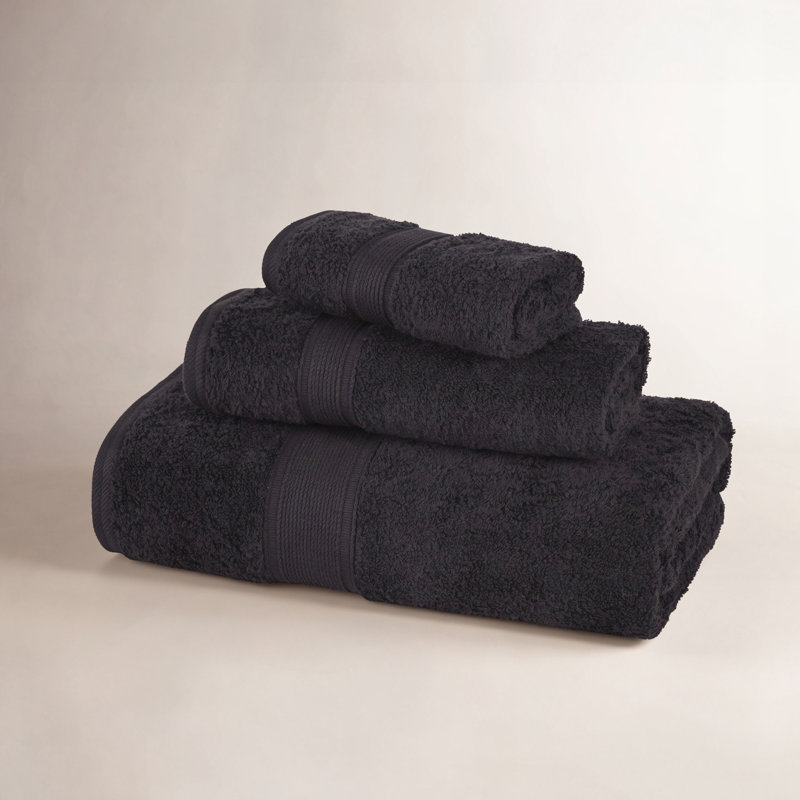 Lyndon Organic Cotton Medium Weight Towel Set, Black, 3 Piece Set