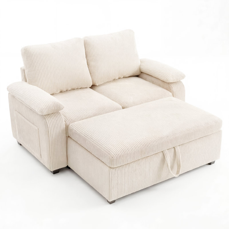 Accoudoir et lit escamotable pour canapé-lit modulaire modulaire, beige, Velours côtelé beige