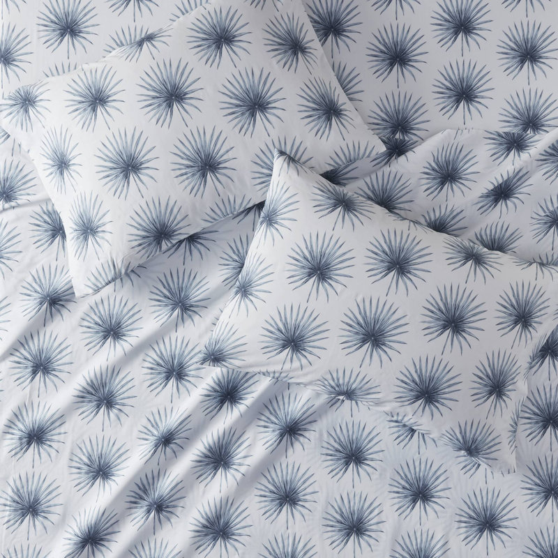 Blue Palmetto Cotton Percale Full Sheet Set