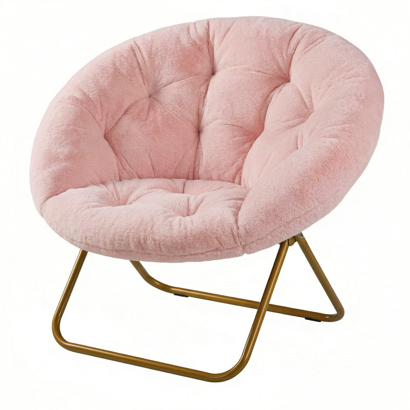  Faux Fur Saucer Chair, Comfortable Disc Chair for Living Room & Bedroom, Gray/White/Pink, Pink/35.80 x 16.10 x 32.20 inch