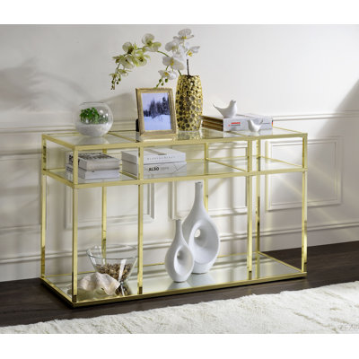 Clear Glass & Gold Finish Sofa Table
