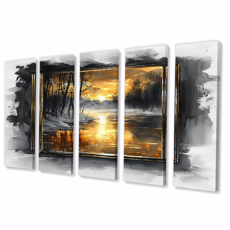 Winter in Winter Landscape Evening Golden Glow II - Ensemble de décorations murales paysage d'hiver, H 28 po x l 60 po