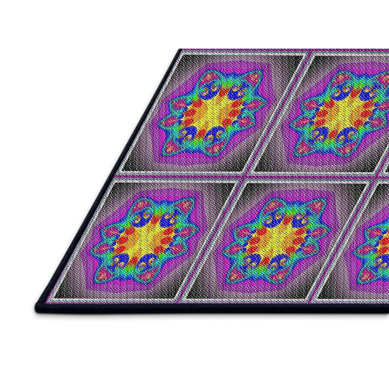 Tapis violet/jaune à motif, Rectangle 4 pi x 6 pi