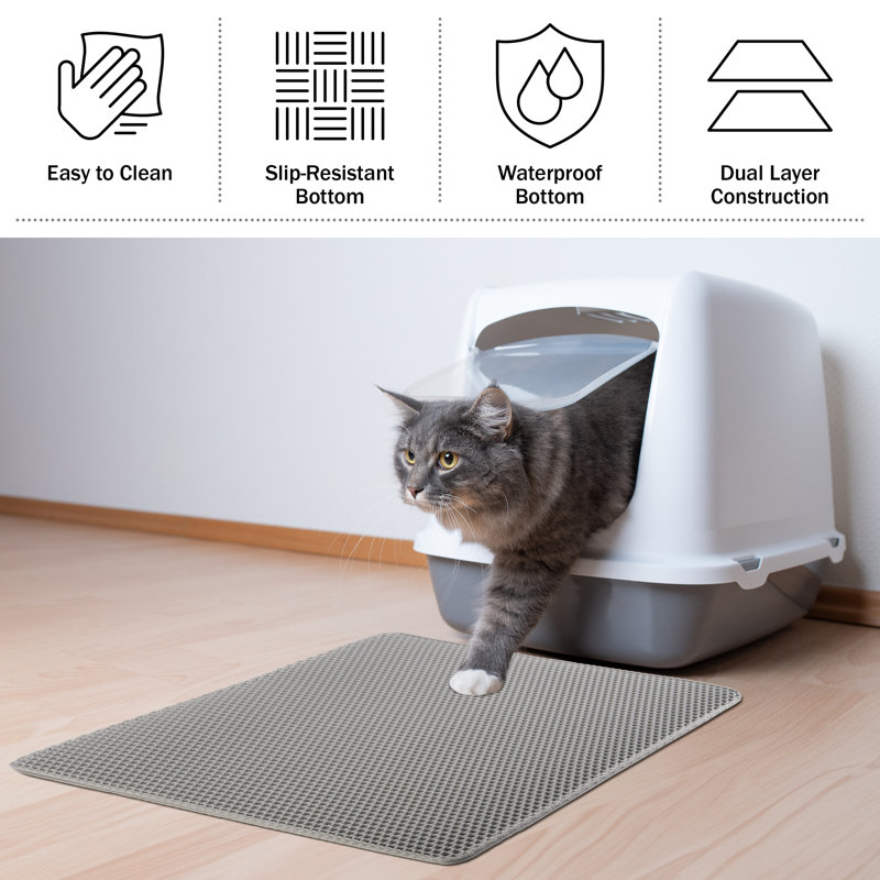 Cat Litter Mat - Waterproof Litter Box Mat with Dual-Layer Honeycomb Design for Trapping Litter - Slip-Resistant Cat Mat