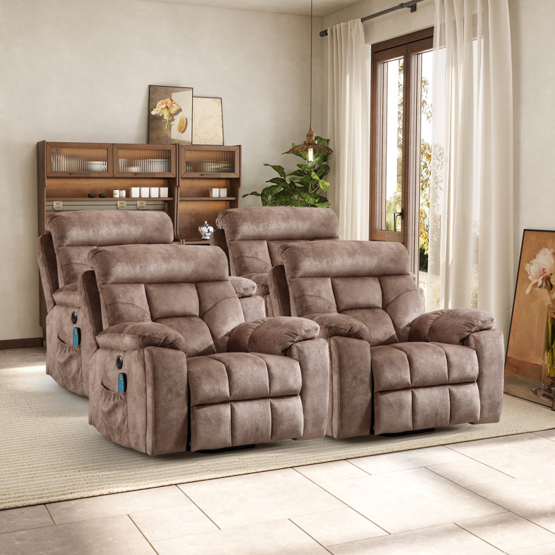 Ensemble de 4 fauteuils inclinables Naiomi, Microfibres brunes